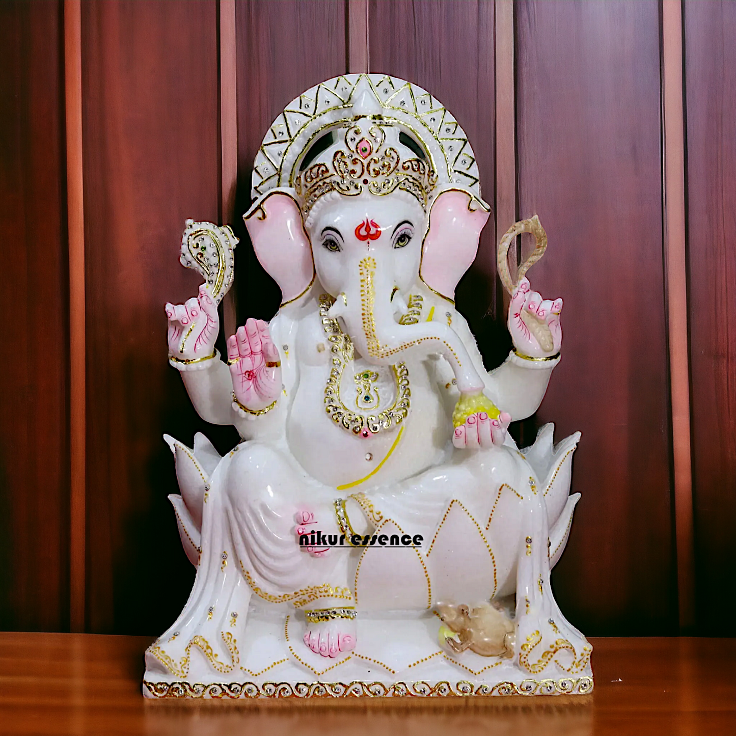 Vinayaka Ganpati Seated on Lotus Marble statue - 18 inches