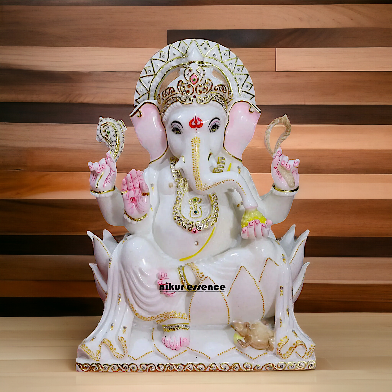 Vinayaka Ganpati Seated on Lotus Marble statue - 18 inches