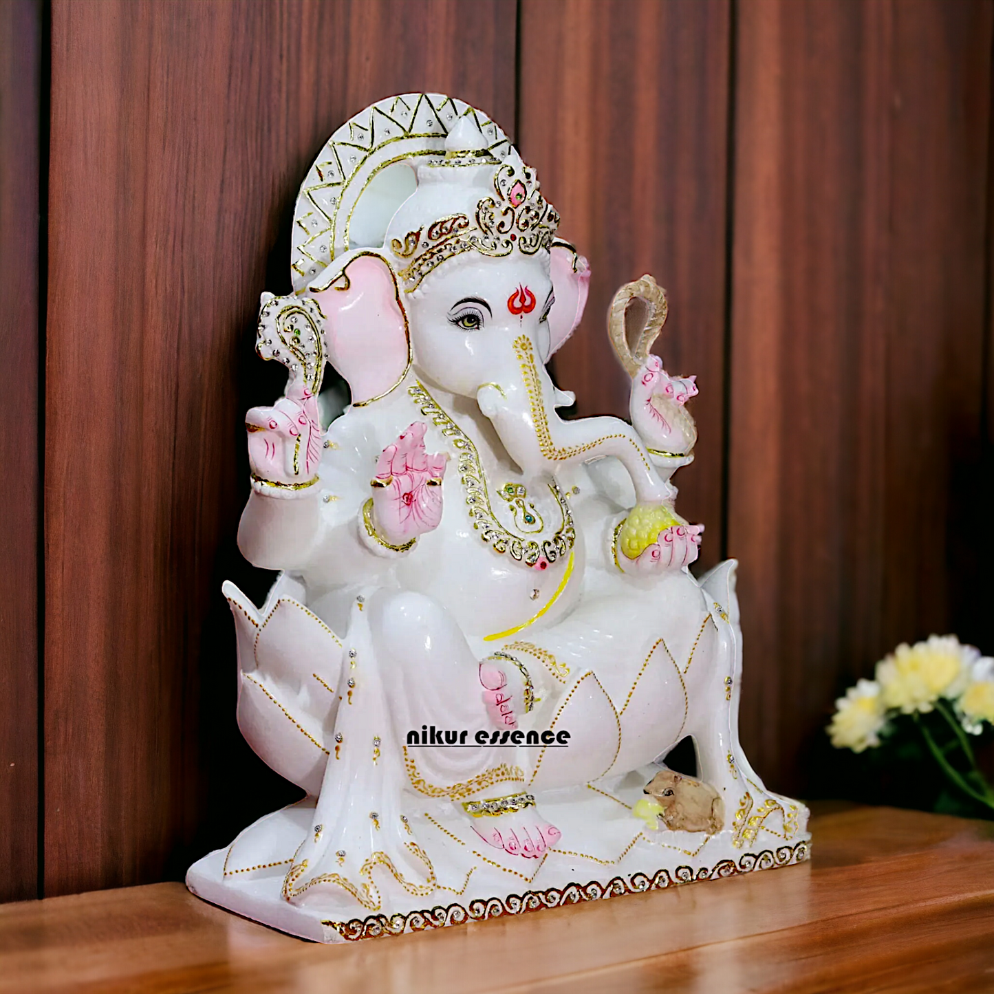 Vinayaka Ganpati Seated on Lotus Marble statue - 18 inches