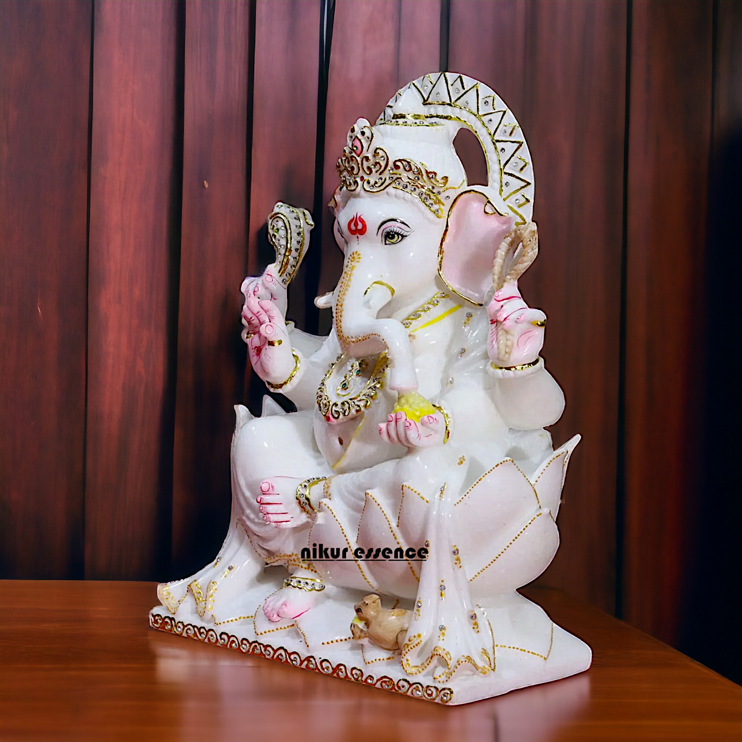 Vinayaka Ganpati Seated on Lotus Marble statue - 18 inches