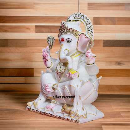 Vinayaka Ganpati Seated on Lotus Marble statue - 18 inches