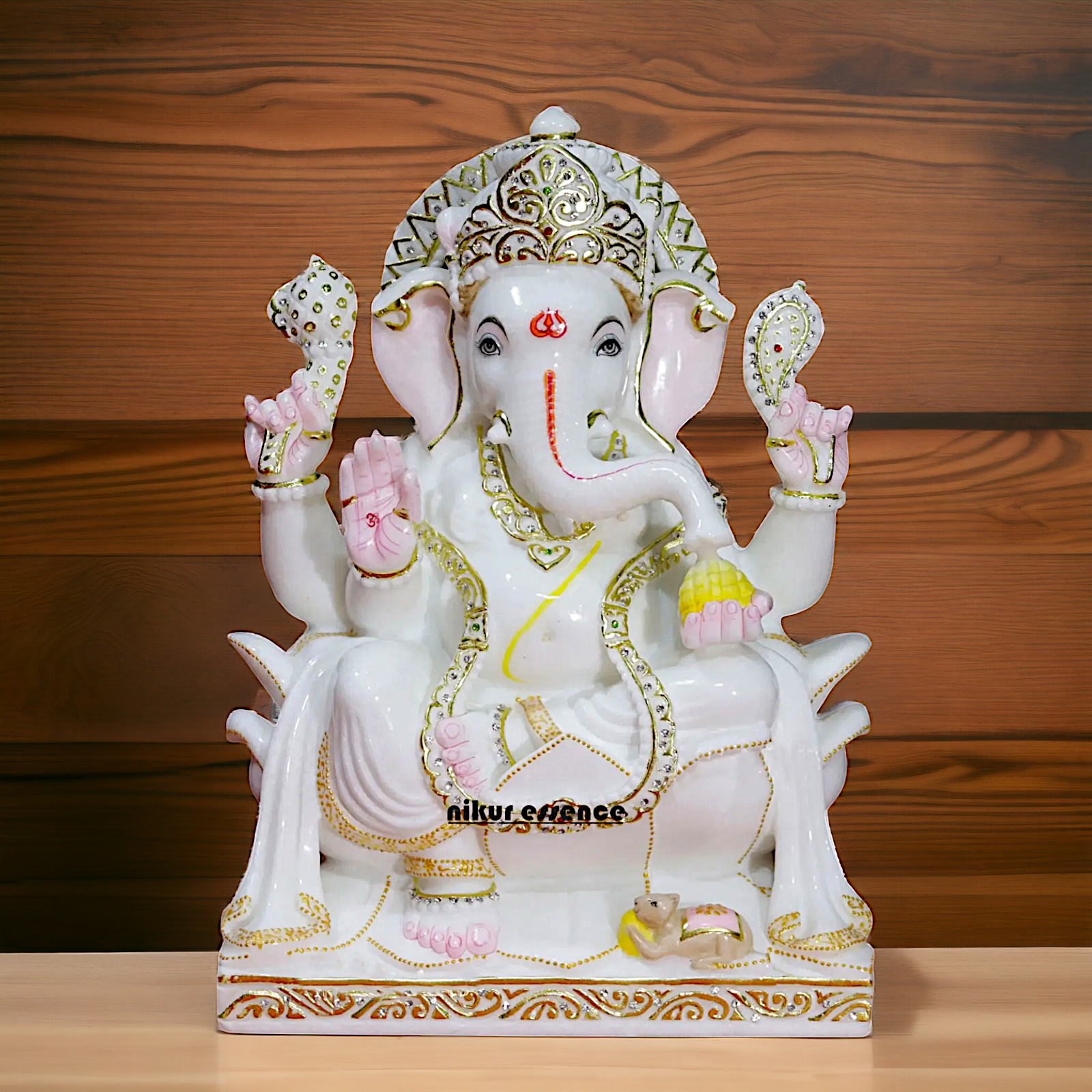 Ganesha God Seated on Lotus Marble idol - 18 inches