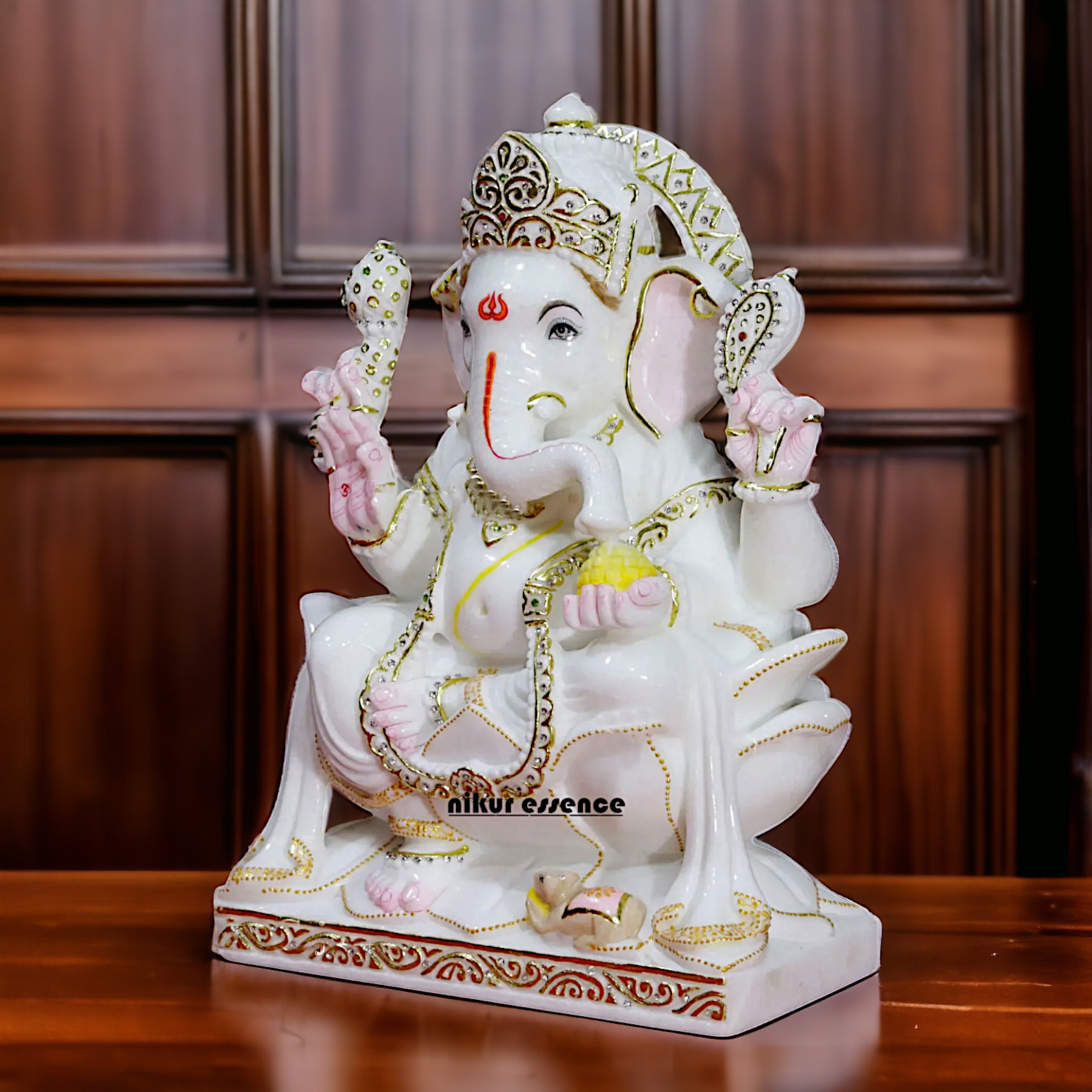 Ganesha God Seated on Lotus Marble idol - 18 inches