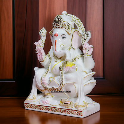 Ganesha God Seated on Lotus Marble idol - 18 inches