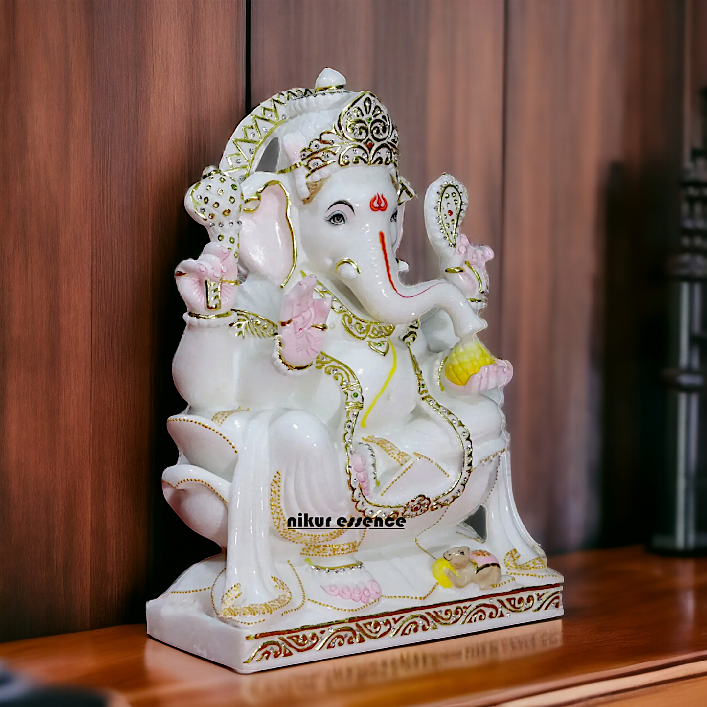 Ganesha God Seated on Lotus Marble idol - 18 inches