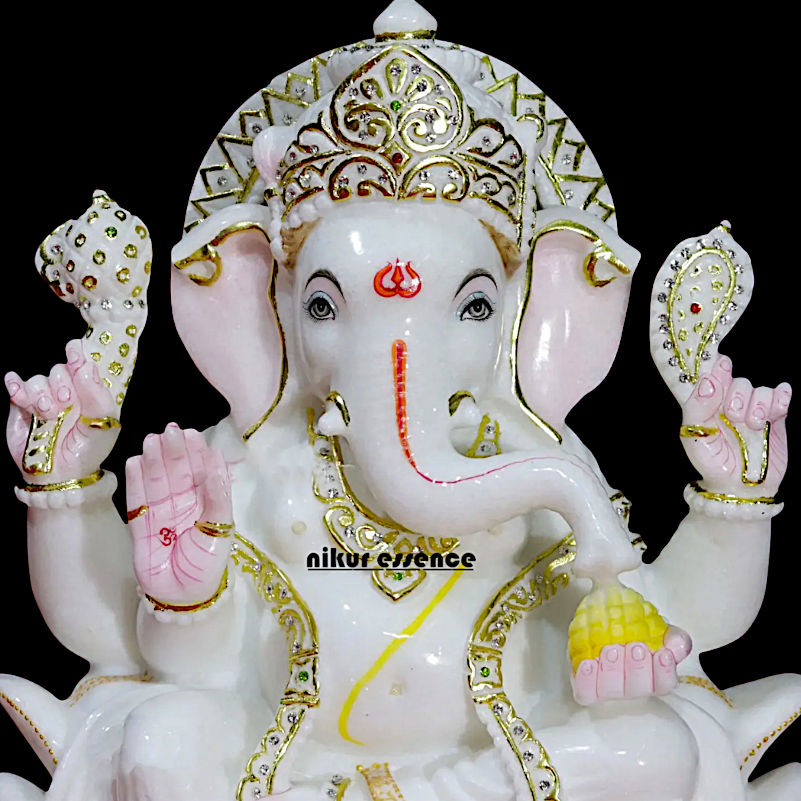 Ganesha God Seated on Lotus Marble idol - 18 inches