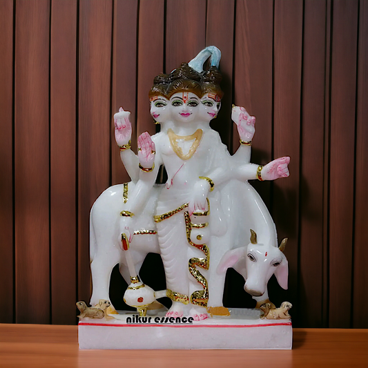 Marble Dattatreya with kamadhenu Cow idol - 12 inches