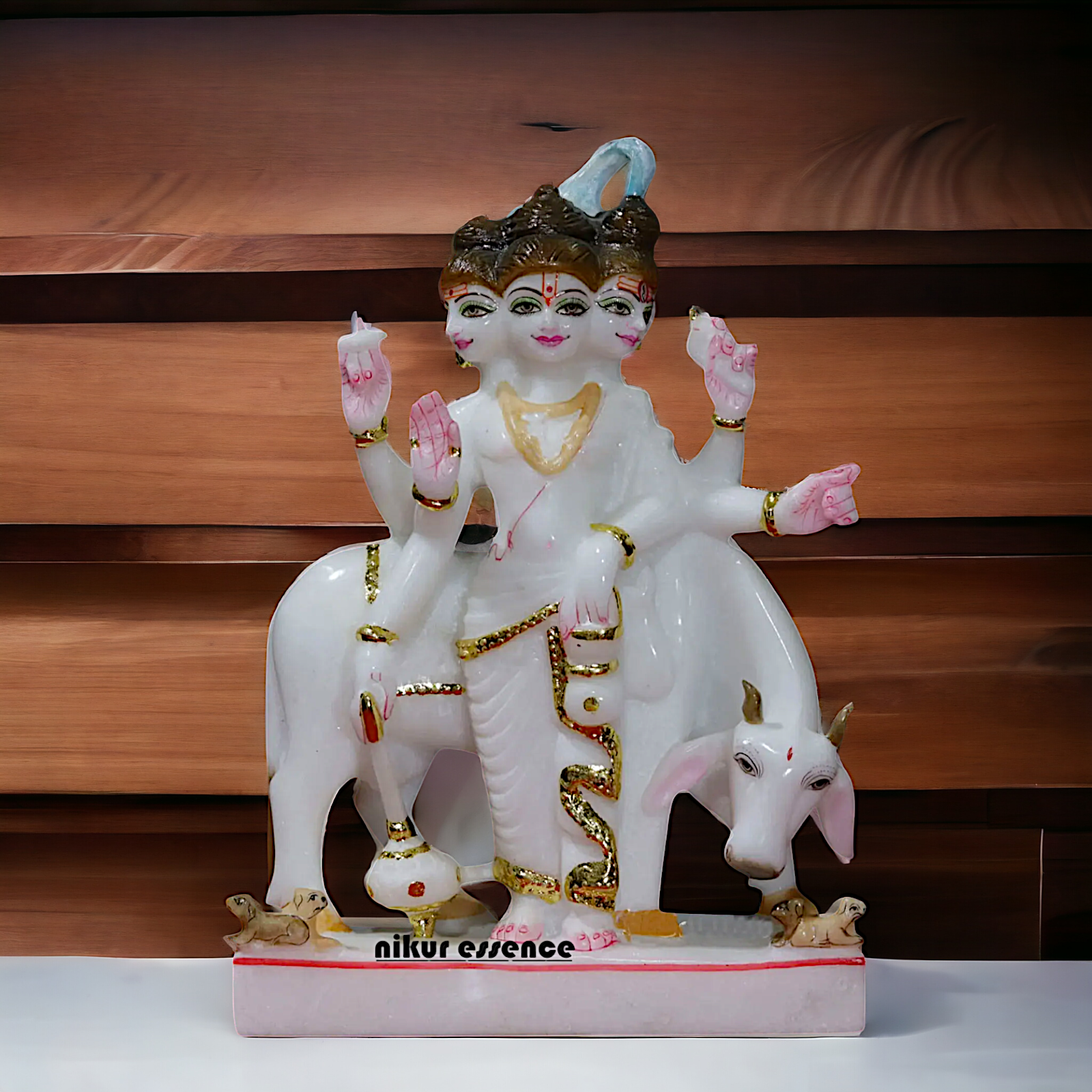 Marble Dattatreya with kamadhenu Cow idol - 12 inches