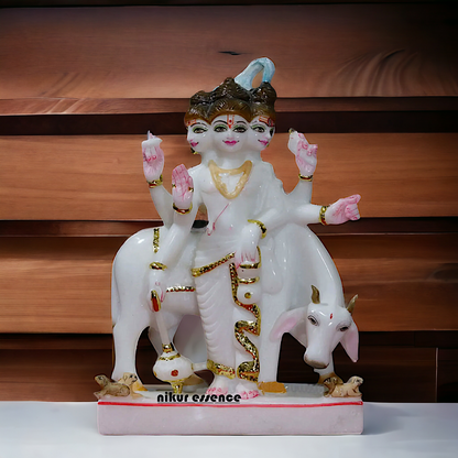 Marble Dattatreya with kamadhenu Cow idol - 12 inches