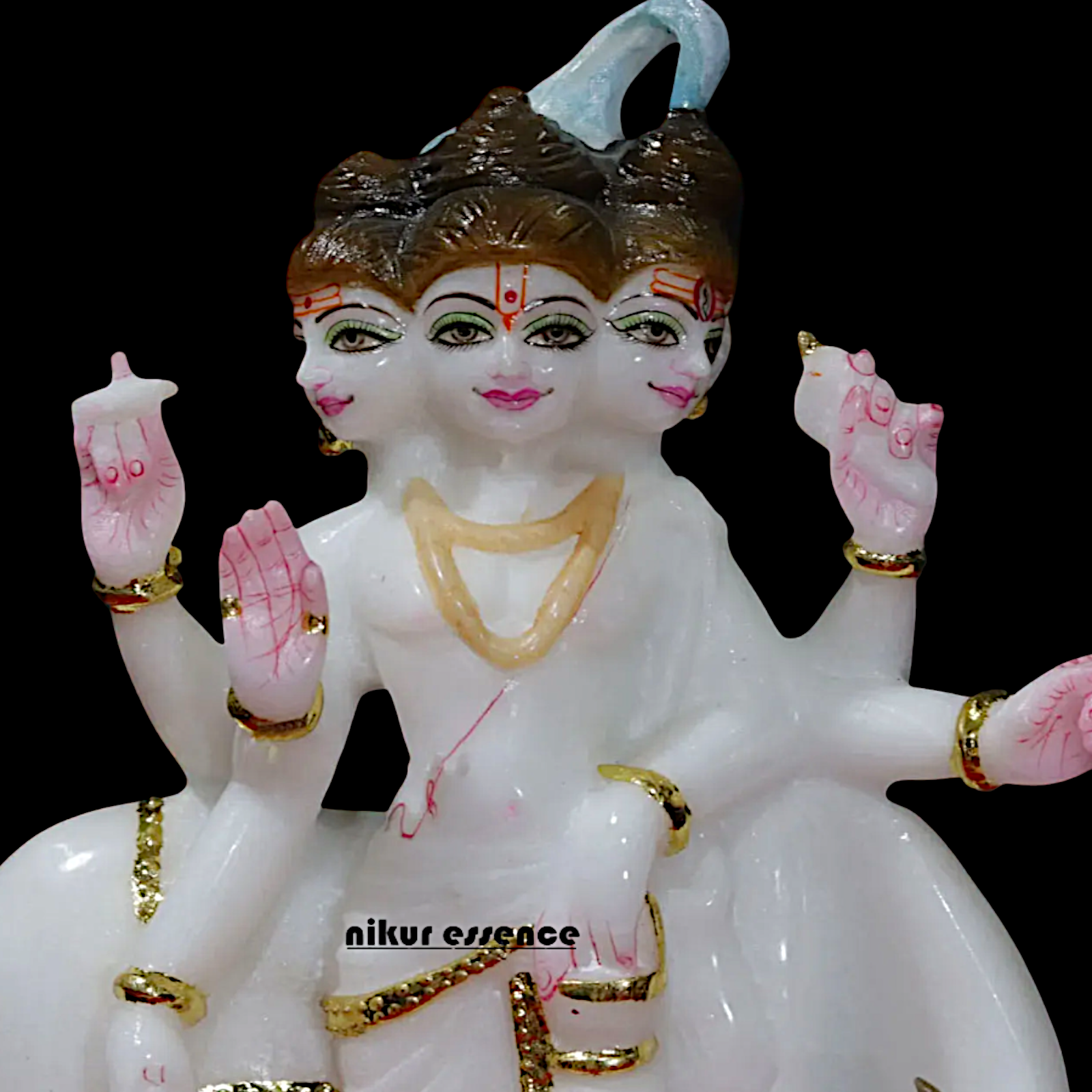 Marble Dattatreya with kamadhenu Cow idol - 12 inches