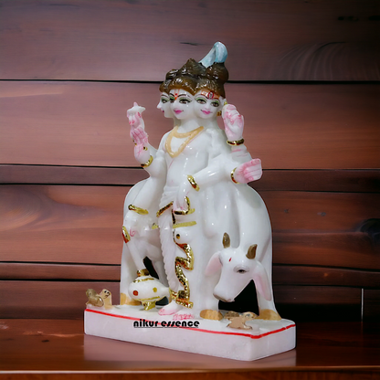 Marble Dattatreya with kamadhenu Cow idol - 12 inches