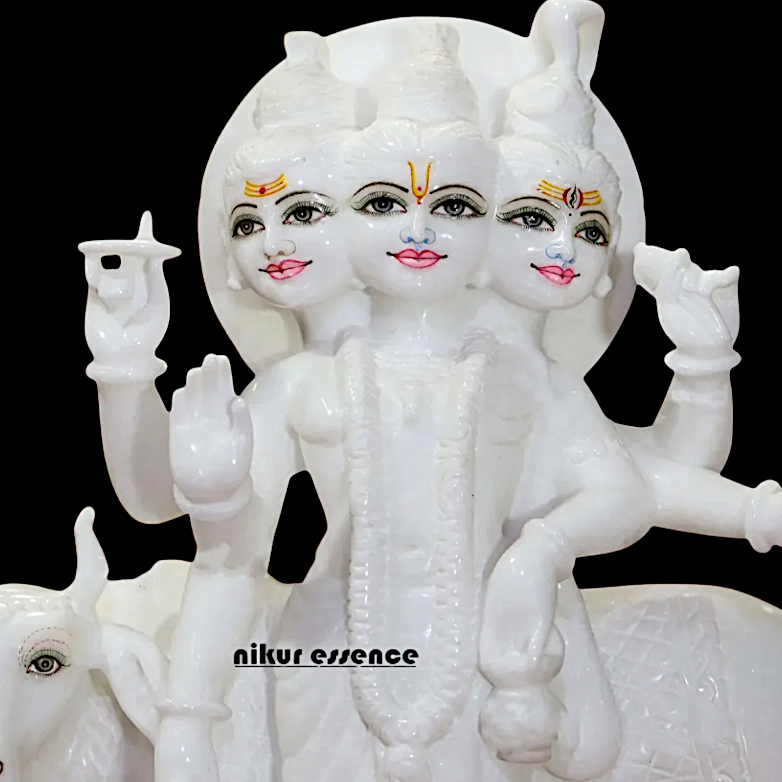 Dattatreya with kamadhenu Cow pure Marble white idol - 18 inches