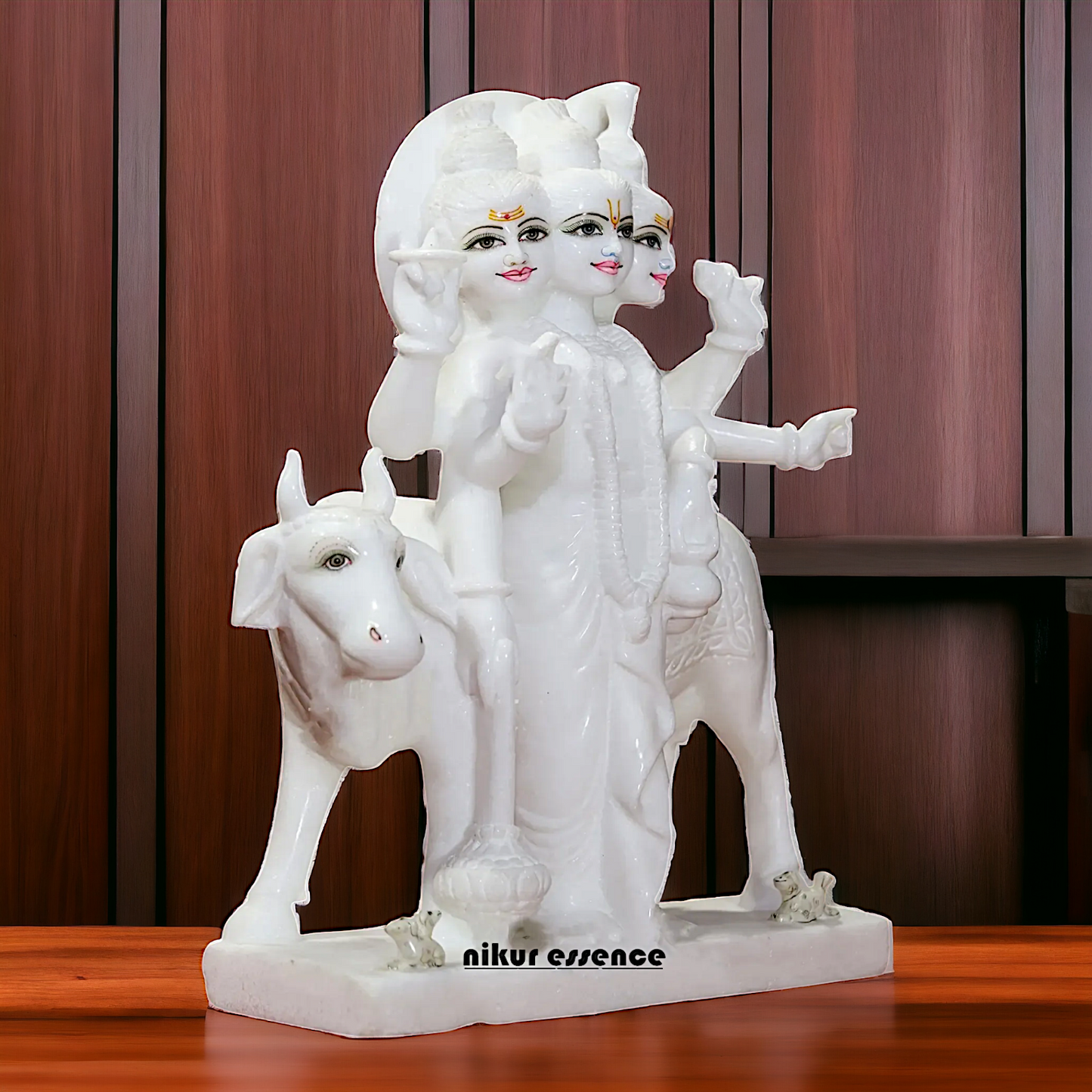 Dattatreya with kamadhenu Cow pure Marble white idol - 18 inches