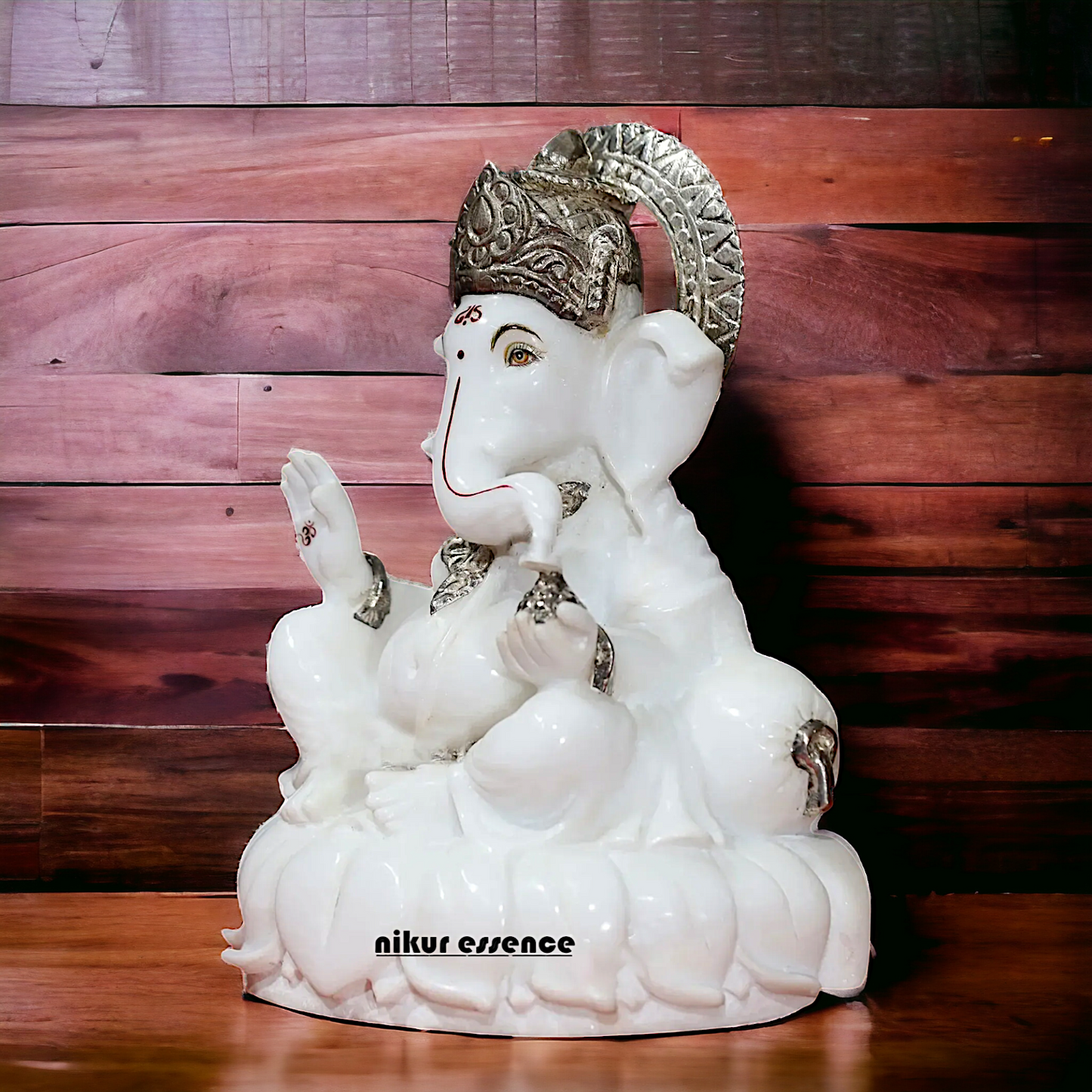 Pure marble Ganesha Sitting on Lotus statue - 12 inches