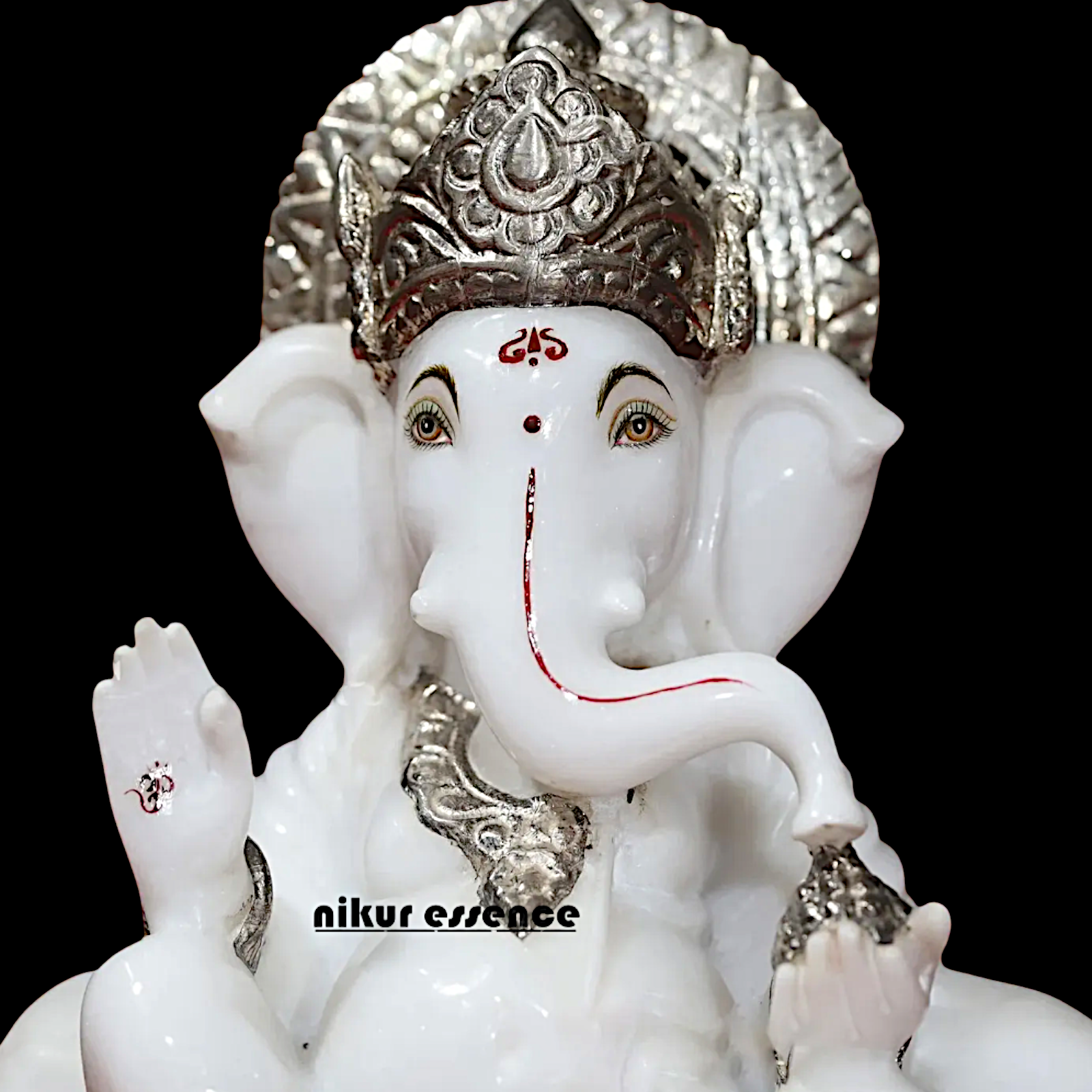 Pure marble Ganesha Sitting on Lotus statue - 12 inches