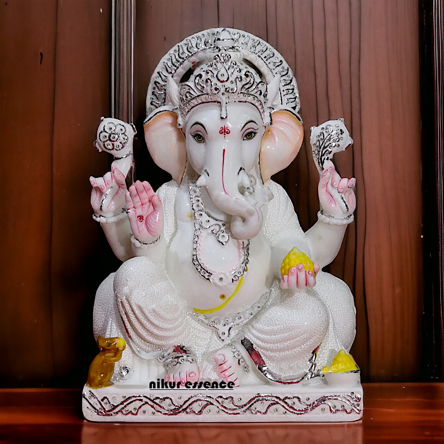 Marble Ganesha Sitting on Singhasan statue - 18 inches