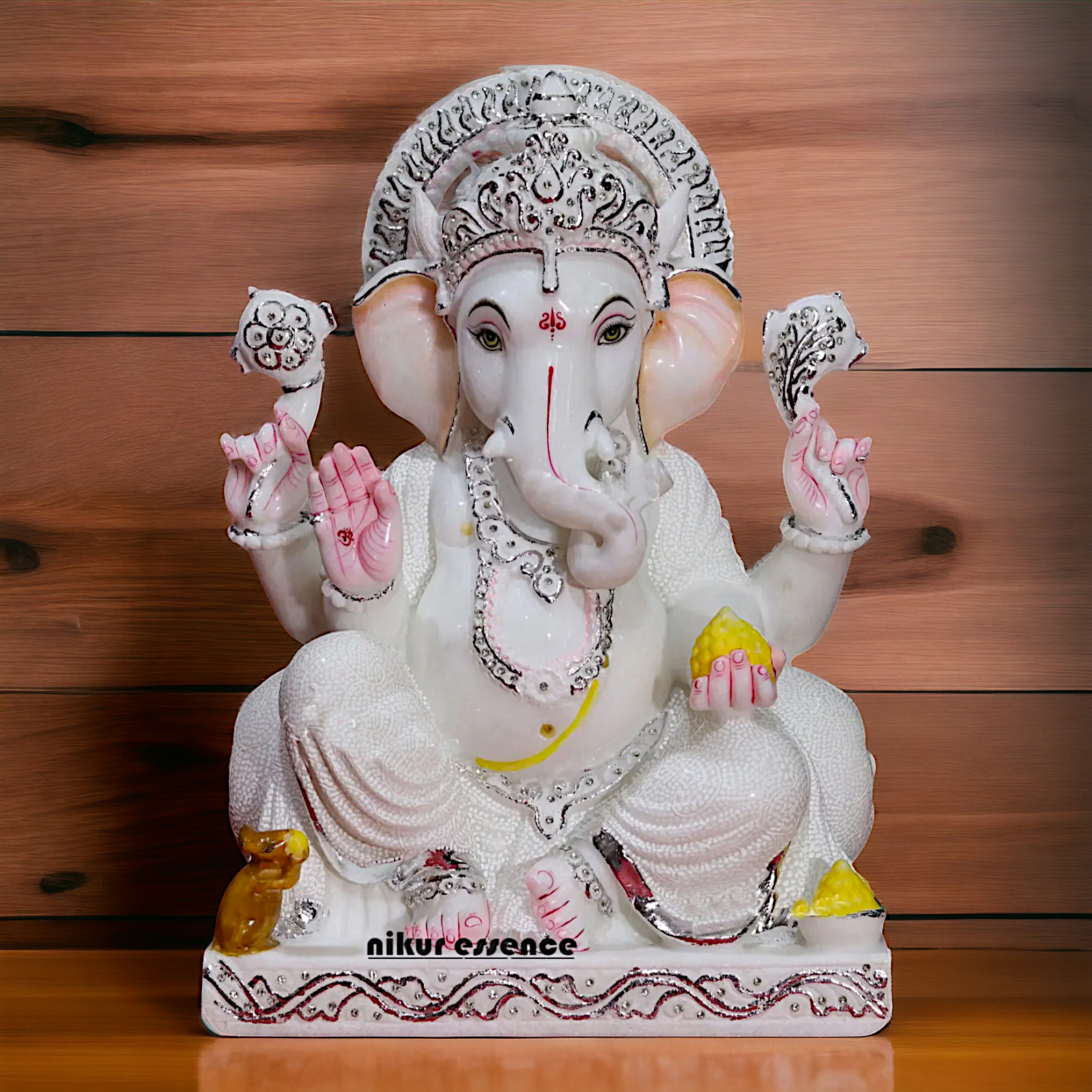 Marble Ganesha Sitting on Singhasan statue - 18 inches