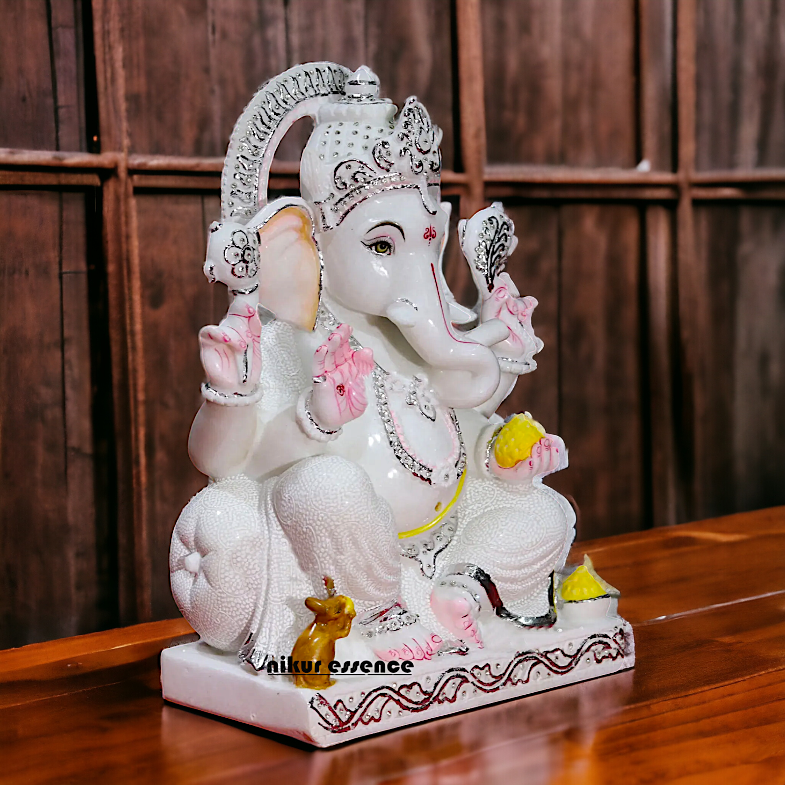 Marble Ganesha Sitting on Singhasan statue - 18 inches