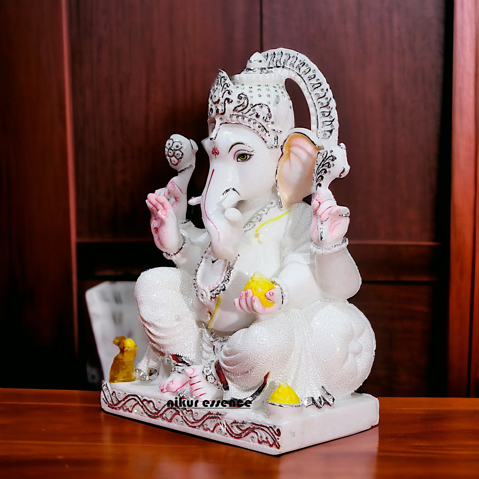 Marble Ganesha Sitting on Singhasan statue - 18 inches