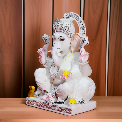 Marble Ganesha Sitting on Singhasan statue - 18 inches