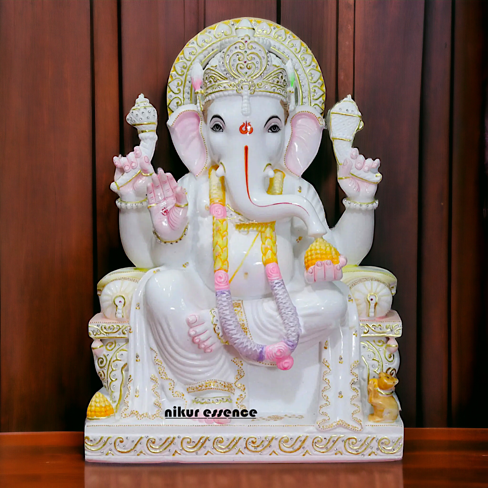 Ganesha Ganpati with mouse Marble idol - 30 inches