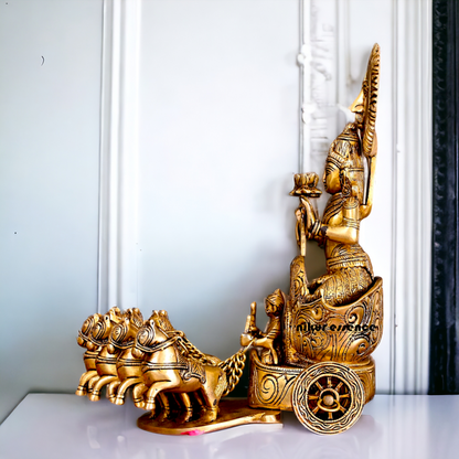 Antique Brass Surya Rath statue - 12 inches