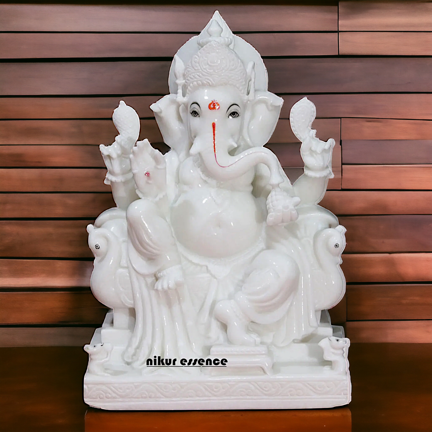 Ganesha seated on Singhasan marble statue - 24 Inches