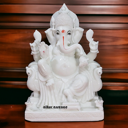 Ganesha seated on Singhasan marble statue - 24 Inches