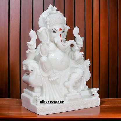 Ganesha seated on Singhasan marble statue - 24 Inches