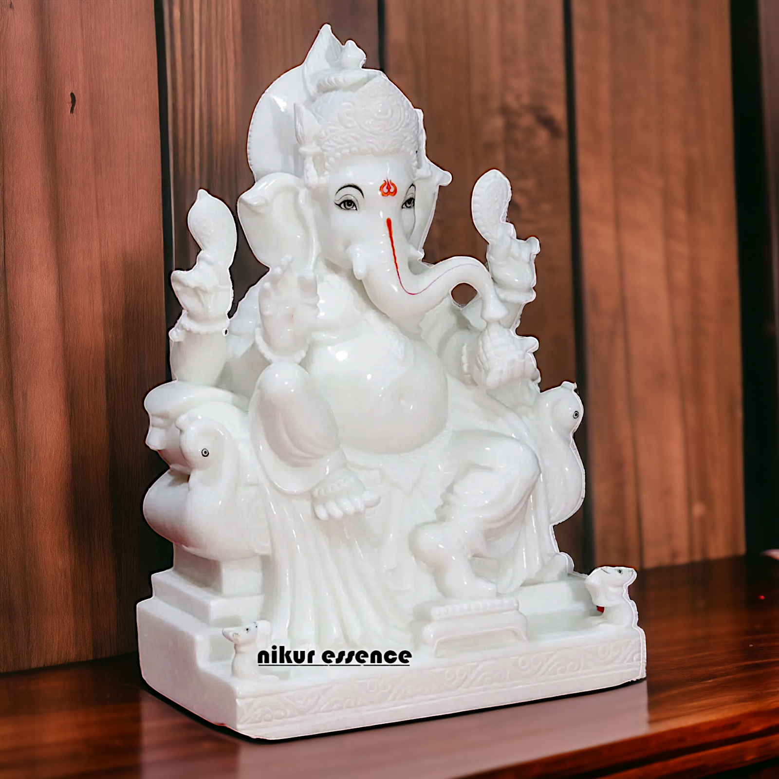 Ganesha seated on Singhasan marble statue - 24 Inches