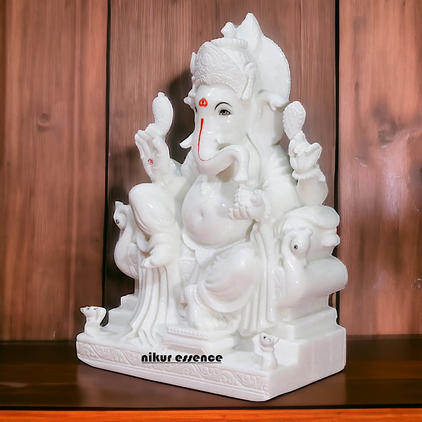 Ganesha seated on Singhasan marble statue - 24 Inches