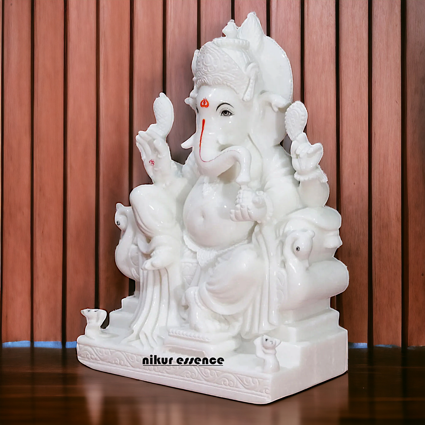 Ganesha seated on Singhasan marble statue - 24 Inches