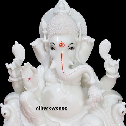 Ganesha seated on Singhasan marble statue - 24 Inches