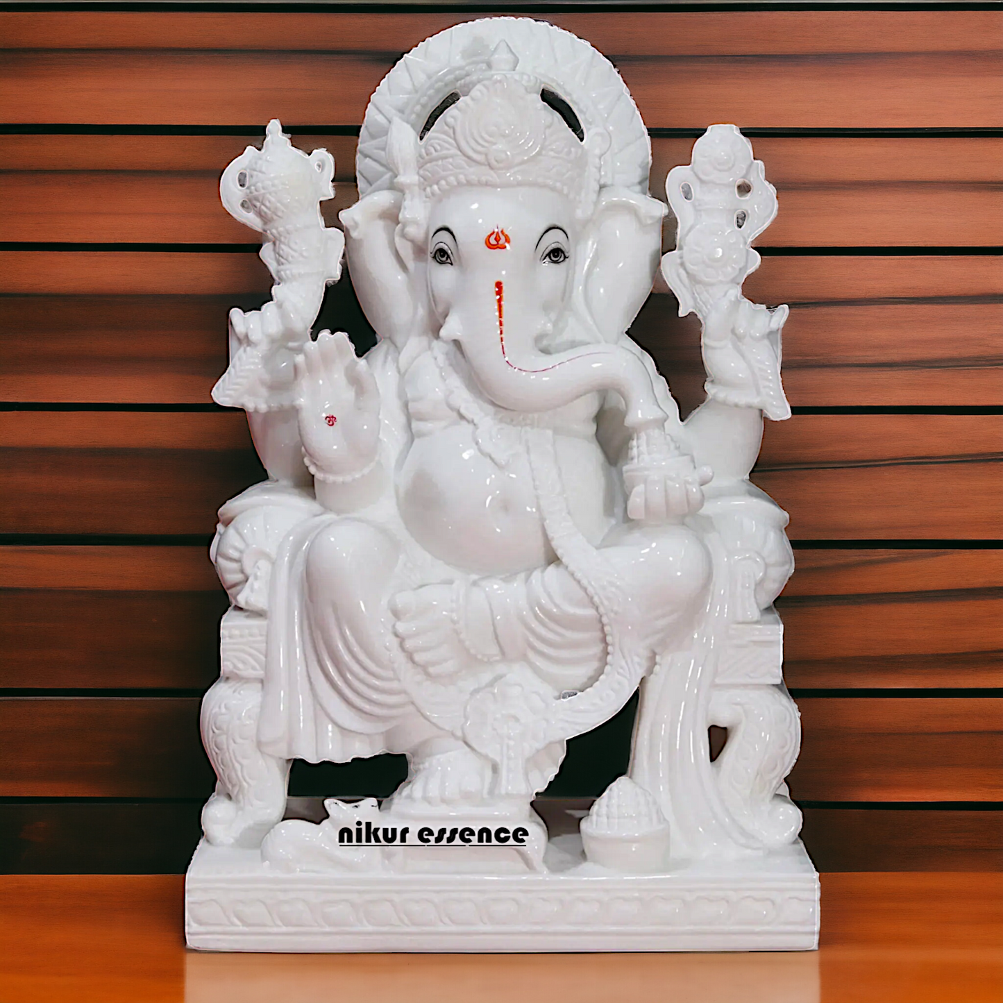 Big Ganesha Ganpati Sitting on Singhasan marble statue - 30 Inches