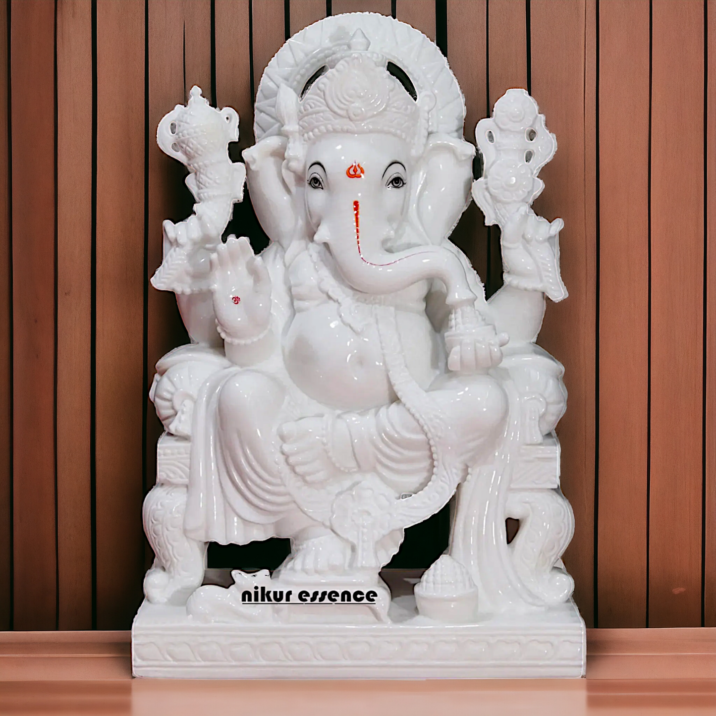 Big Ganesha Ganpati Sitting on Singhasan marble statue - 30 Inches