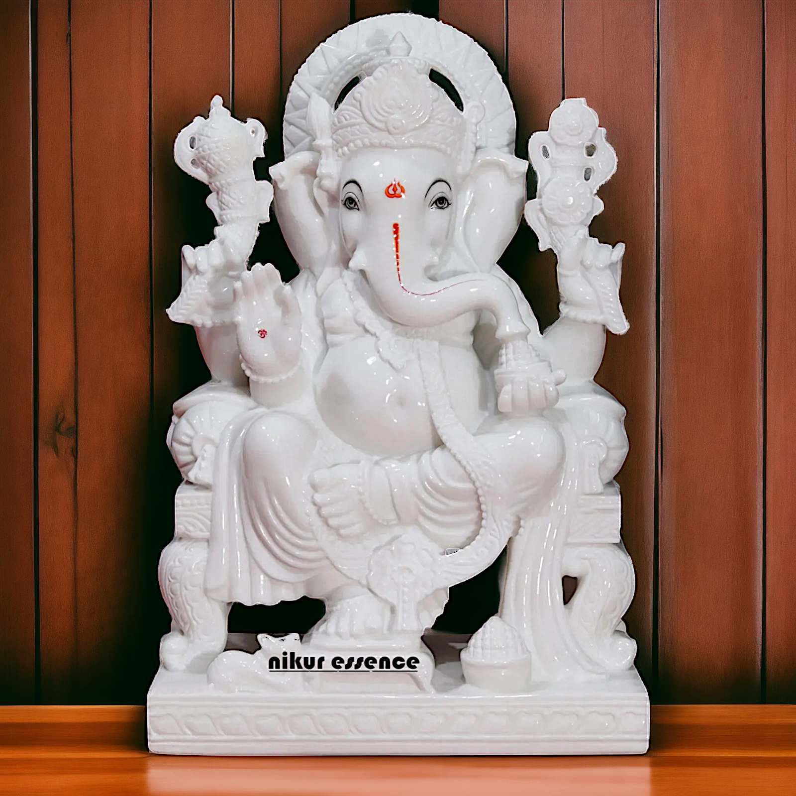 Big Ganesha Ganpati Sitting on Singhasan marble statue - 30 Inches