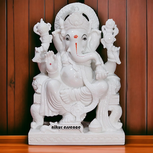 Big Ganesha Ganpati Sitting on Singhasan marble statue - 30 Inches