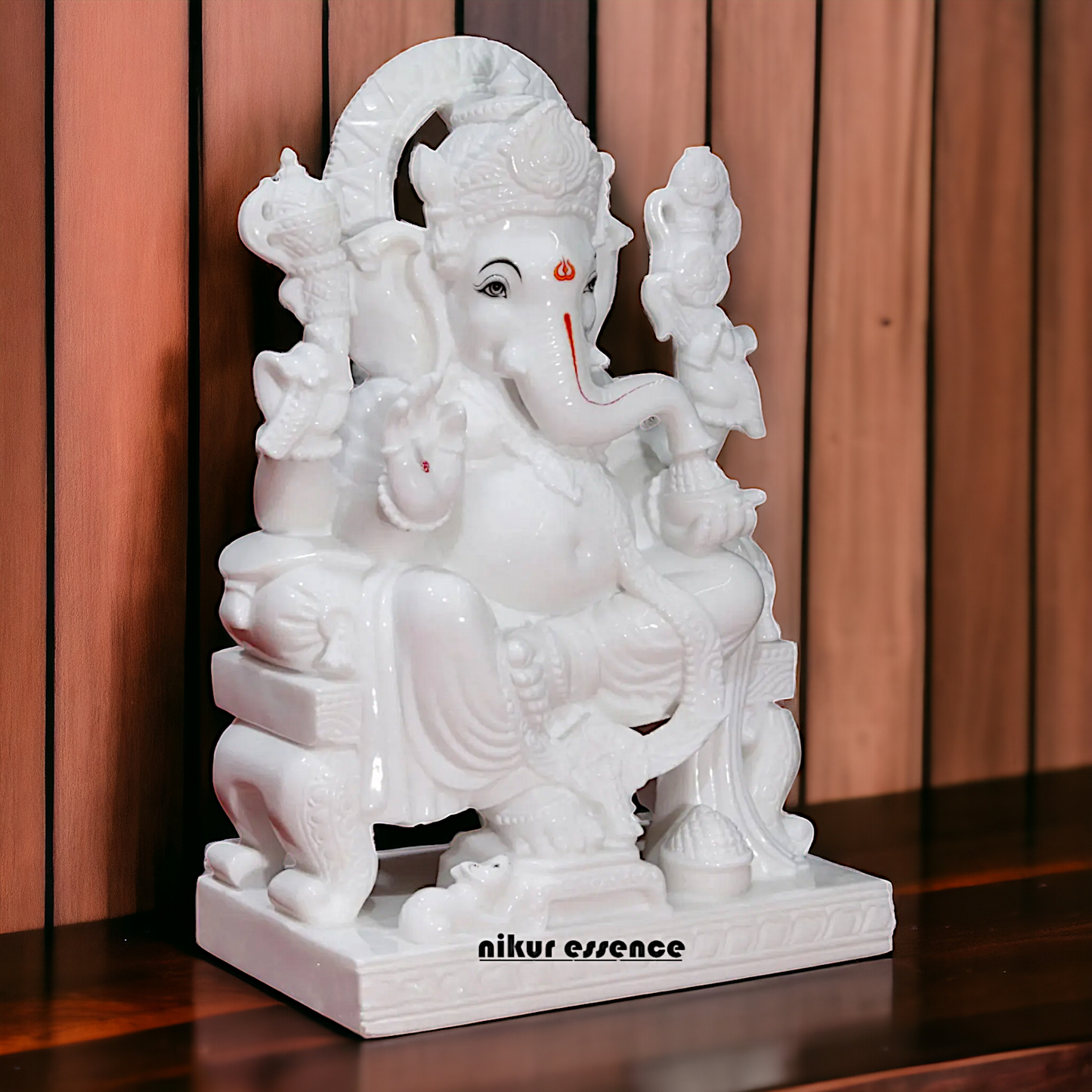 Big Ganesha Ganpati Sitting on Singhasan marble statue - 30 Inches