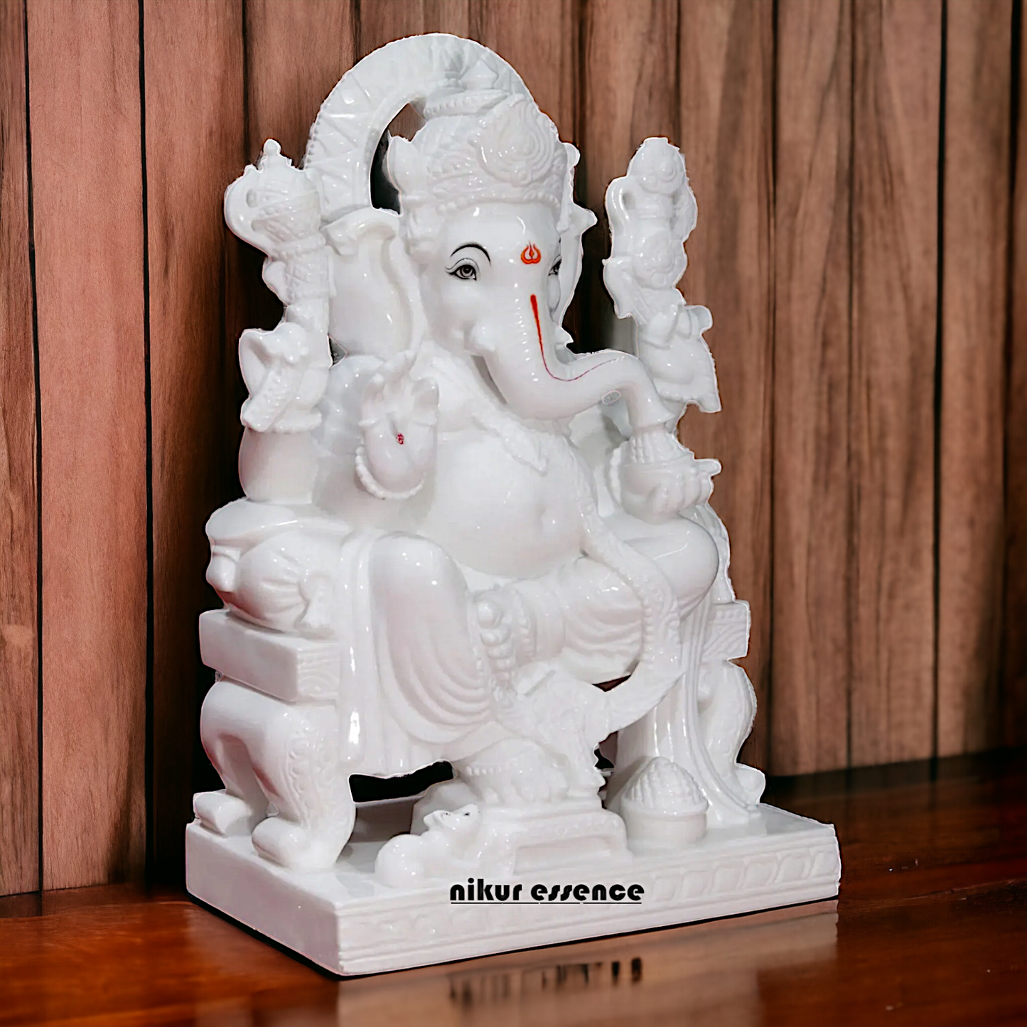 Big Ganesha Ganpati Sitting on Singhasan marble statue - 30 Inches