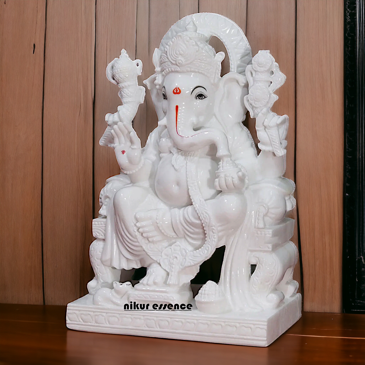 Big Ganesha Ganpati Sitting on Singhasan marble statue - 30 Inches