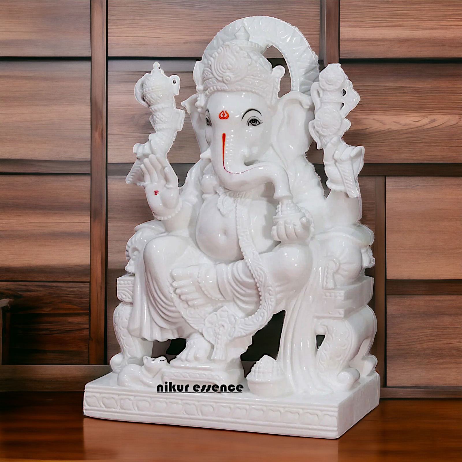 Big Ganesha Ganpati Sitting on Singhasan marble statue - 30 Inches