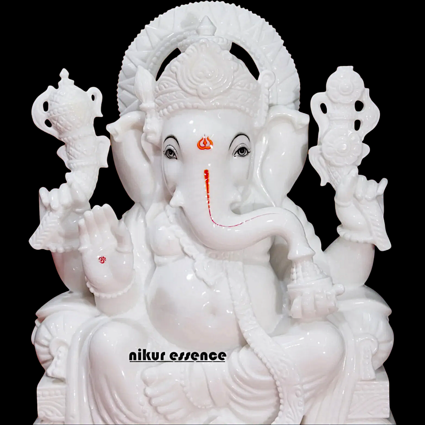 Big Ganesha Ganpati Sitting on Singhasan marble statue - 30 Inches