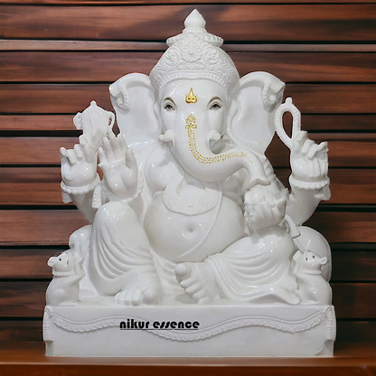 Big Vinayaka Ganesha Sitting marble statue - 36 Inches