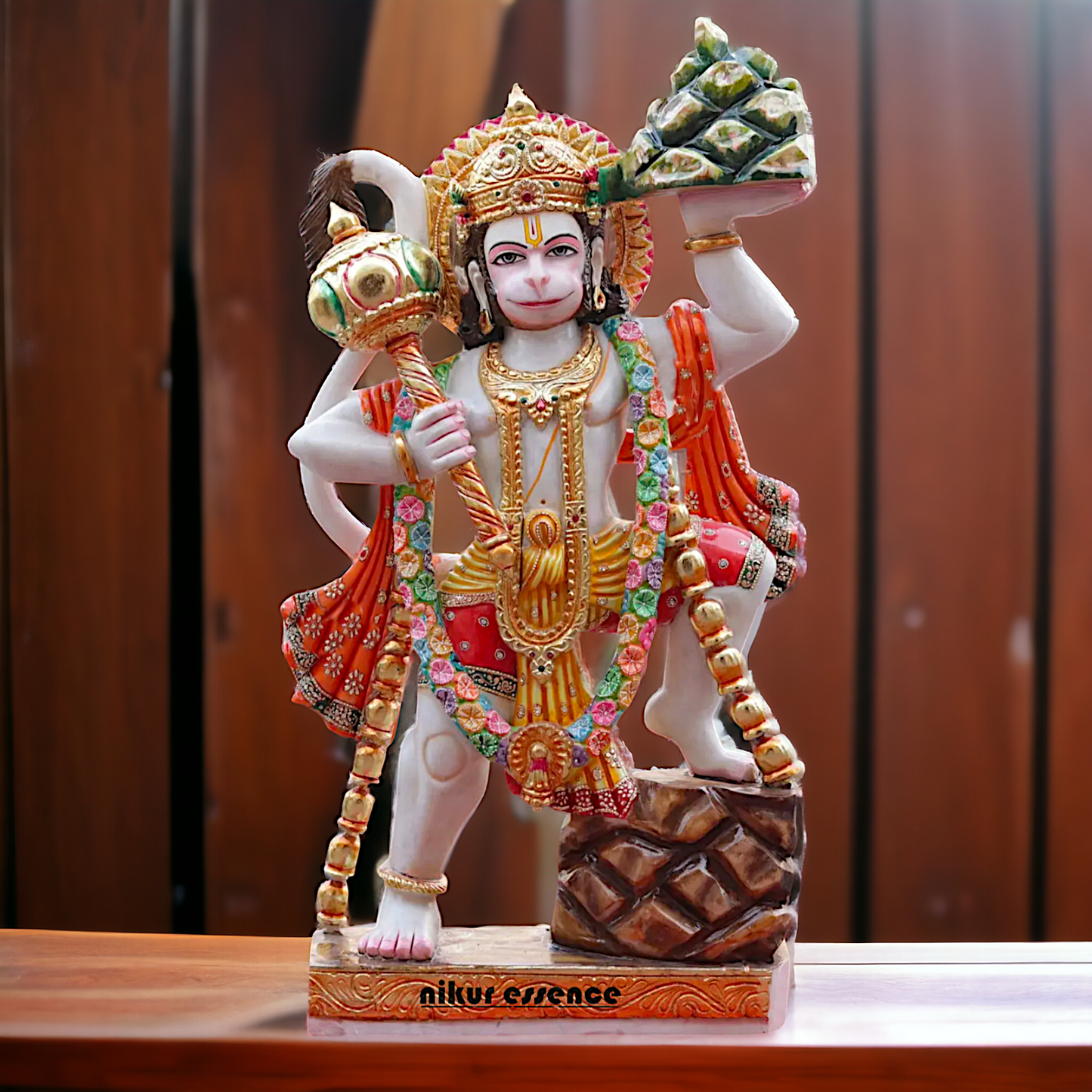 Big Hanuman Standing holding sanjeevni booti Mountain Marble idol - 36 inches