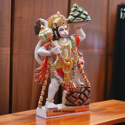 Big Hanuman Standing holding sanjeevni booti Mountain Marble idol - 36 inches