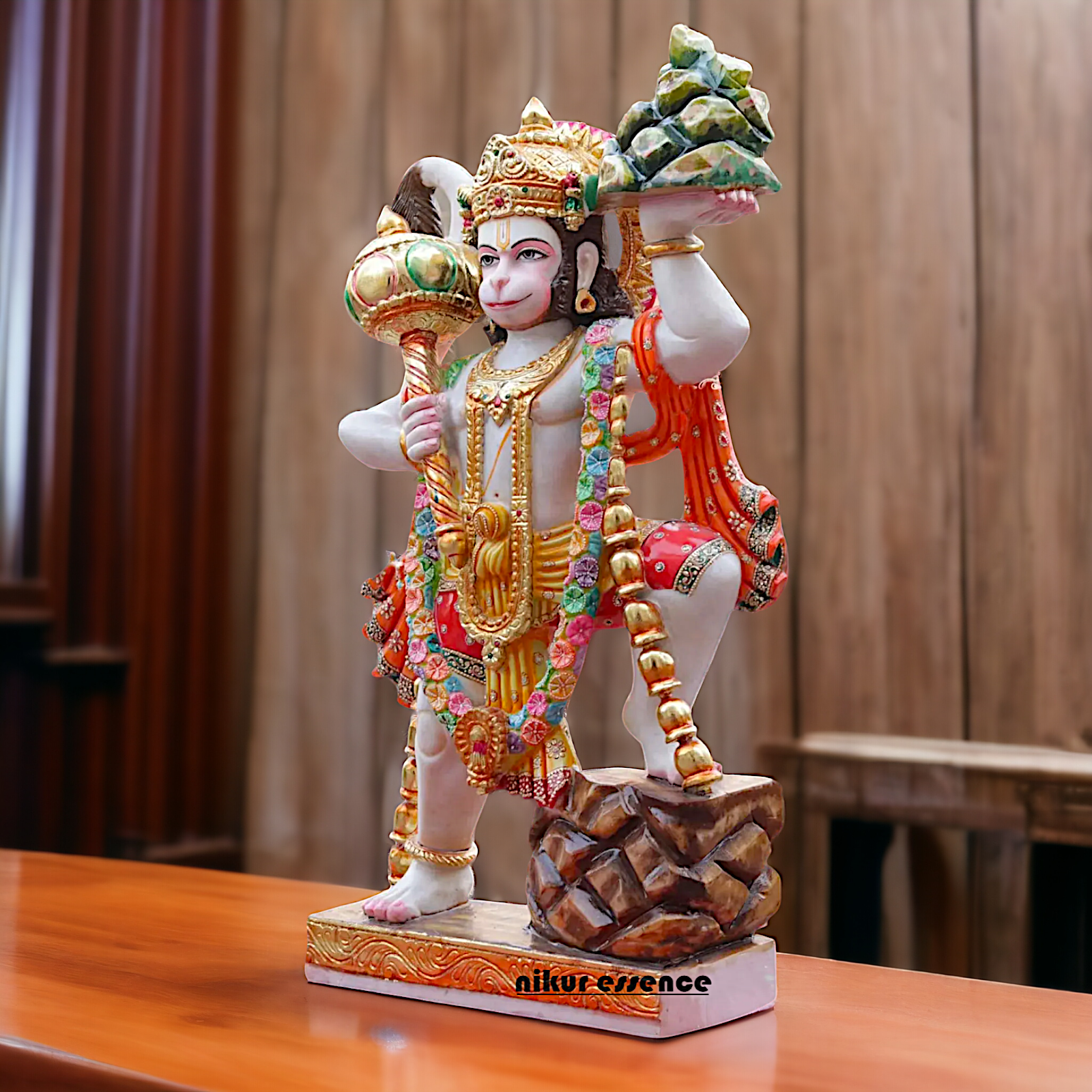 Big Hanuman Standing holding sanjeevni booti Mountain Marble idol - 36 inches