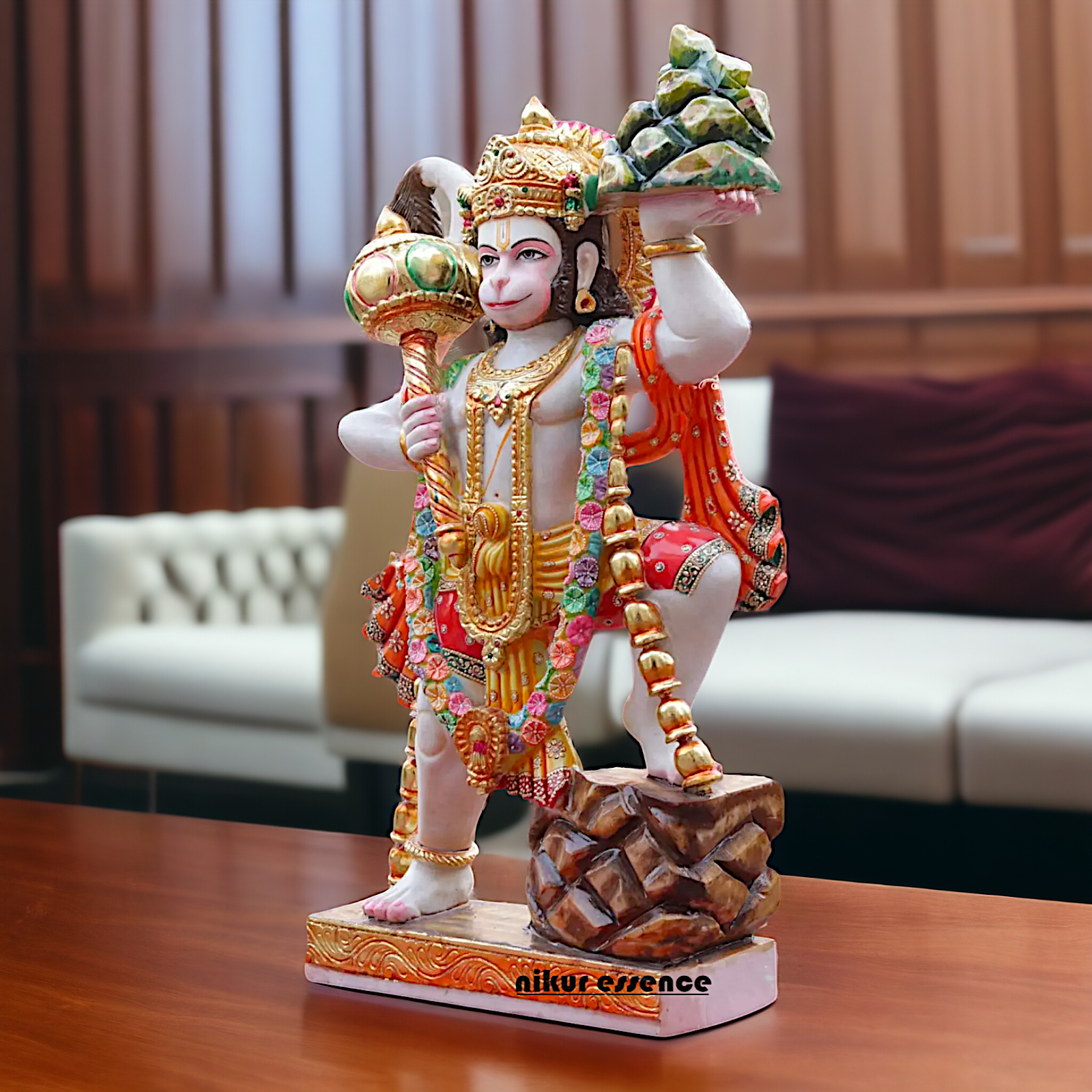 Big Hanuman Standing holding sanjeevni booti Mountain Marble idol - 36 inches