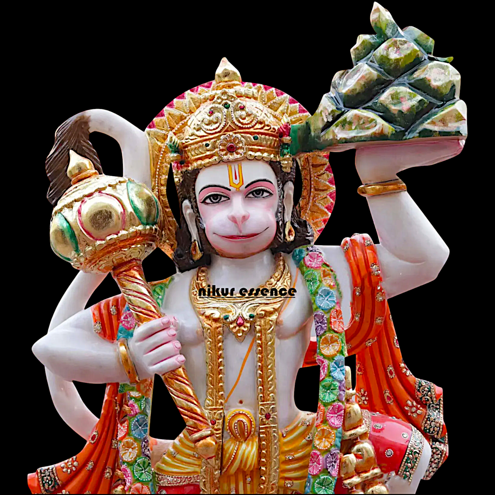 Big Hanuman Standing holding sanjeevni booti Mountain Marble idol - 36 inches