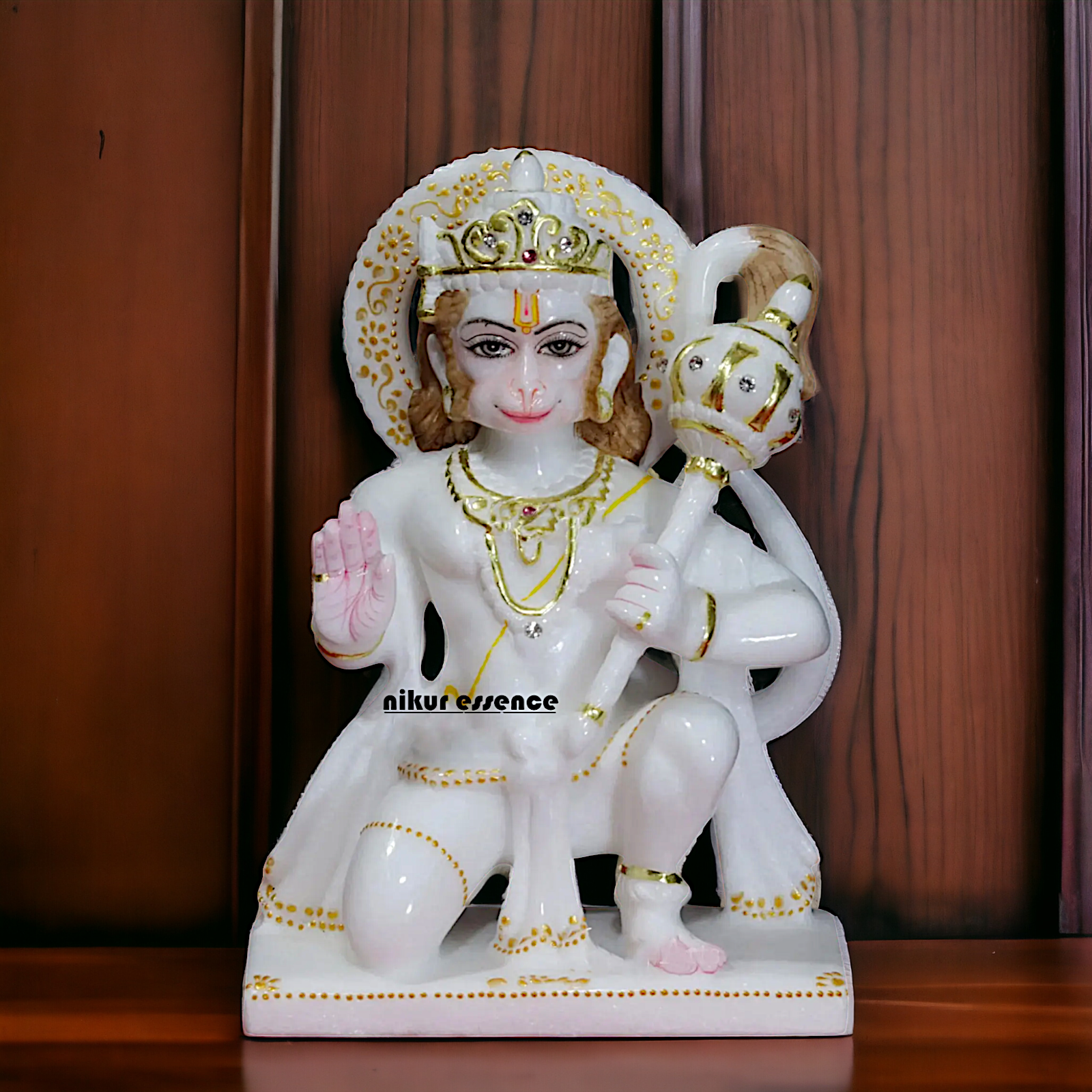 Marble Hanuman Blessing with Gada statue - 9 inches