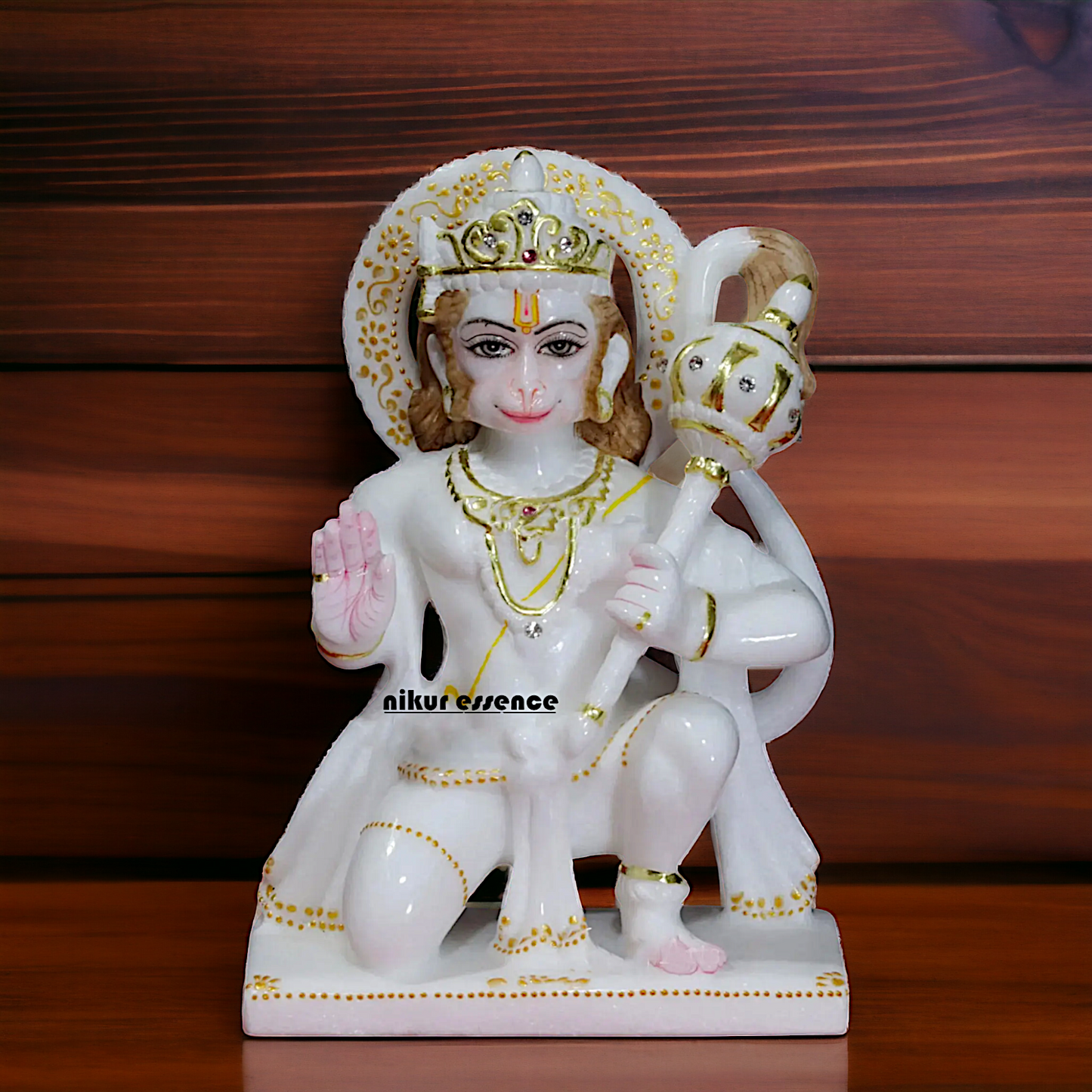 Marble Hanuman Blessing with Gada statue - 9 inches